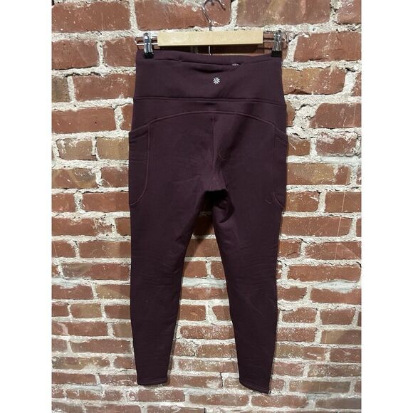 Athleta Womens Maroon Croppped Fleece Lined Leggings Size Small Tall - Picture 2 of 3